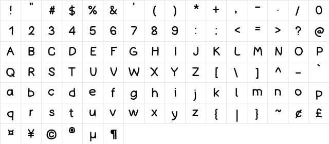 Bad Comic Regular  glyph index