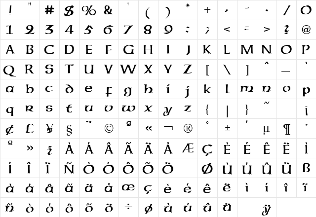 American Uncial Regular  glyph index