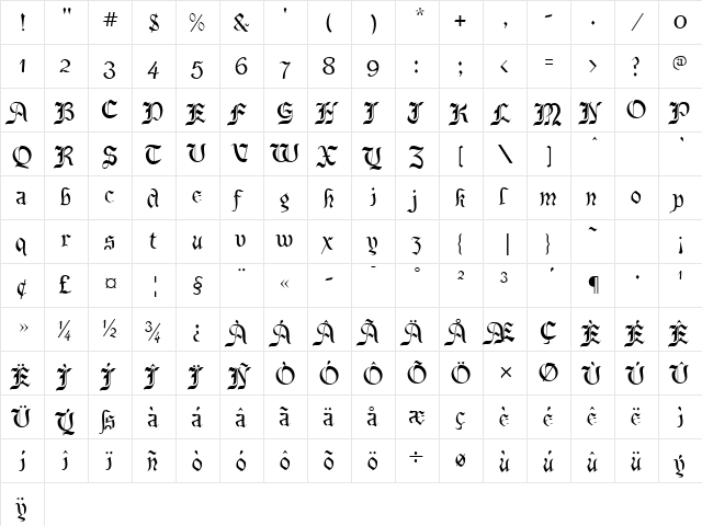 BeneCryptine Regular  glyph index