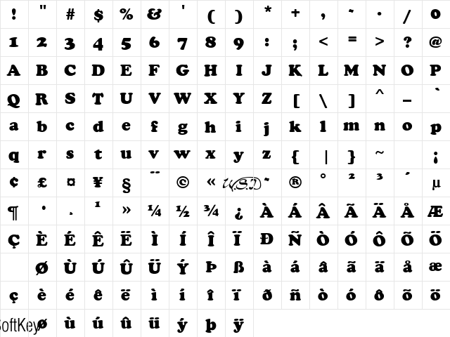 Cookie Black Regular  glyph index