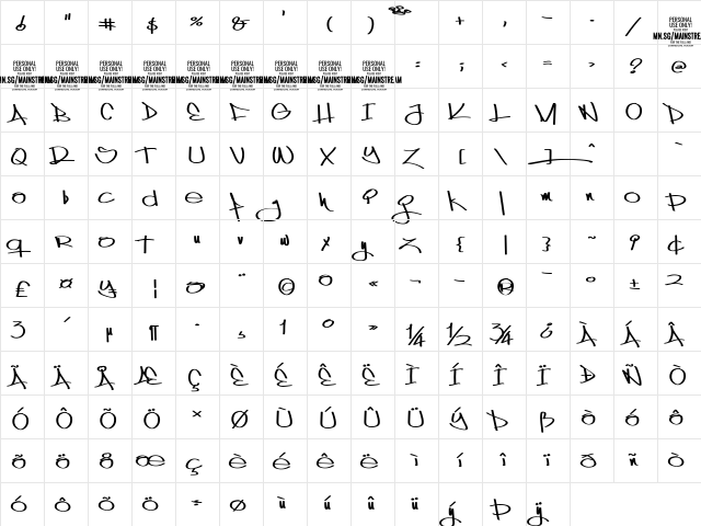 Mainstream PERSONAL USE ONLY Regular  glyph index