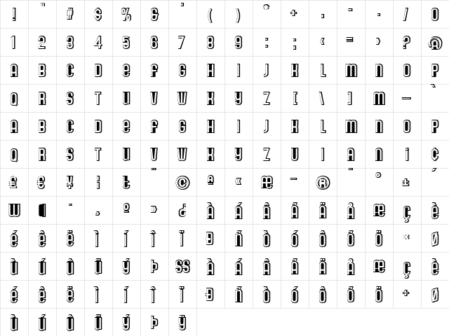Gala Ombra Regular  glyph index