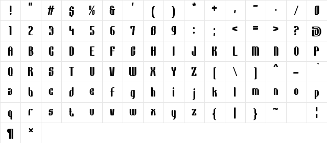 Grage Black Regular  glyph index
