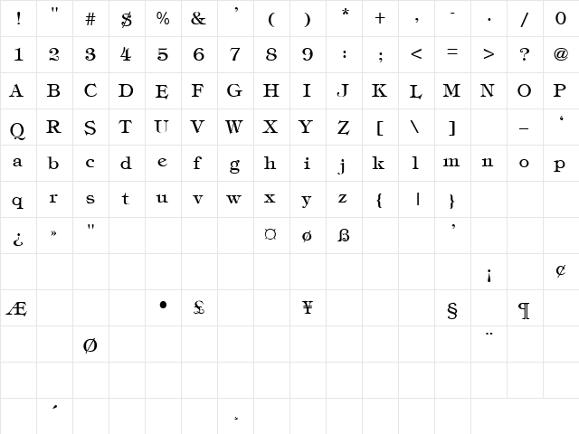 Thick N Thin 12 Regular  glyph index