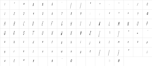 Slight Changes Regular  glyph index