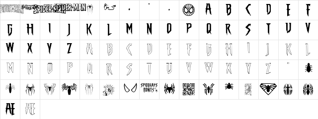 THE AMAZING SPIDER-MAN Regular  glyph index