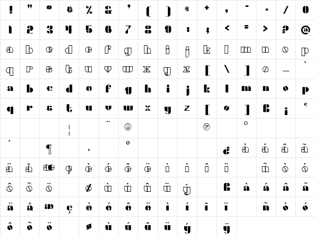 Densmore Regular  glyph index