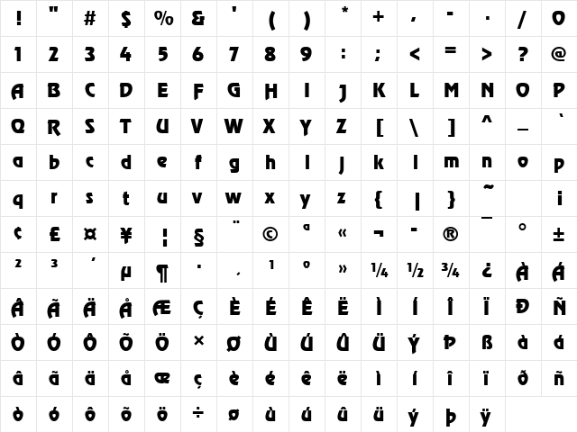 URWRectiD Regular  glyph index