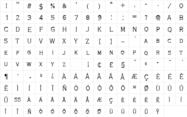 CopperplateTLigConIn1 Regular  glyph index