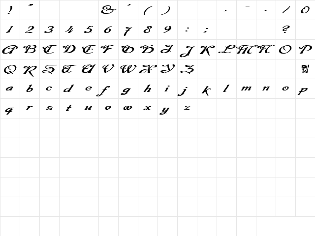 Prenuptial 1 Bold Plain  glyph index