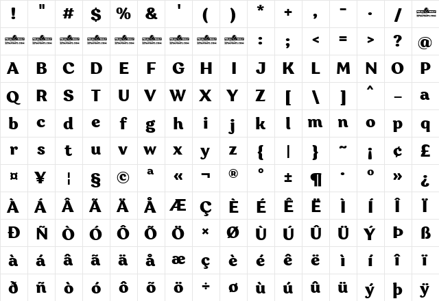 Garbata Trial Extrabold  glyph index
