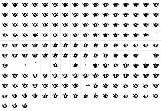 Teapot Regular  glyph index