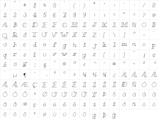 French Forge Italic  glyph index