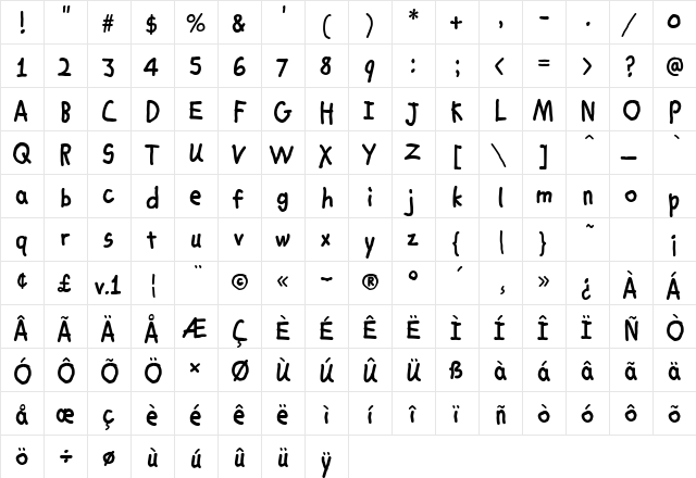 ChrisHmkBold Regular  glyph index