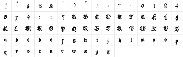 Krakato Fraktur Regular  glyph index