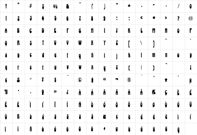 Grimeca Regular  glyph index