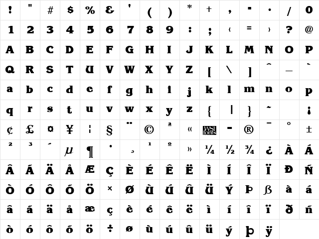 KroneExtrabold Regular  glyph index