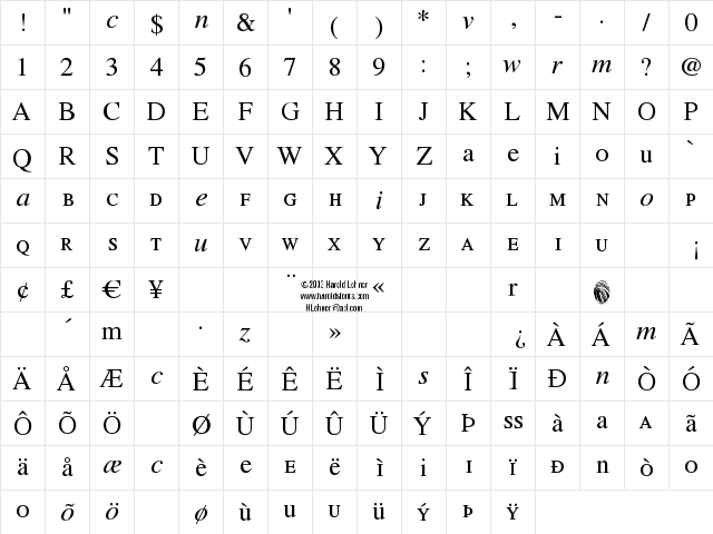 Will&Grace Regular  glyph index