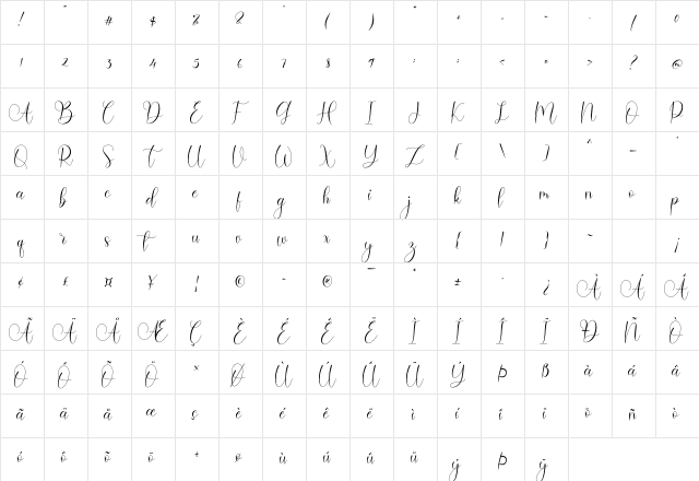 Amadea Regular  glyph index
