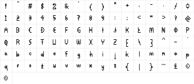 Cabella Condensed Regular  glyph index