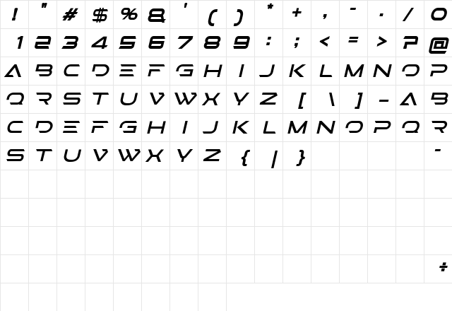 STEPS Outline Italic  glyph index