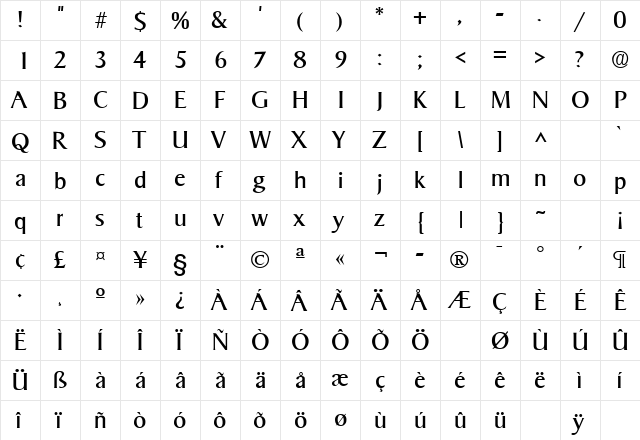Sigvar Regular  glyph index