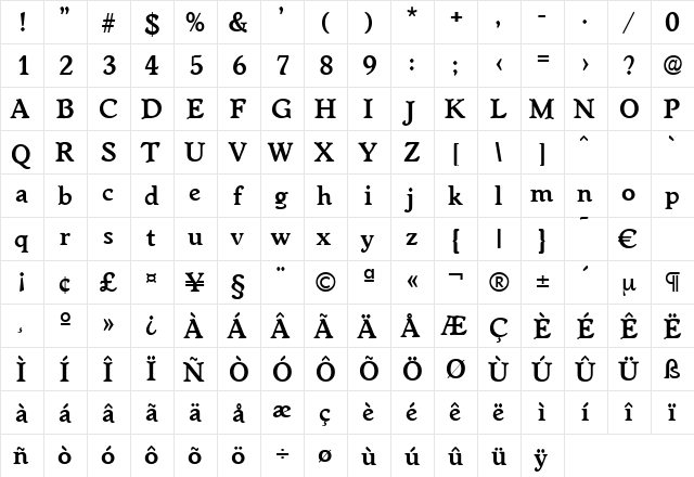 Worchester-DemiBold Regular  glyph index