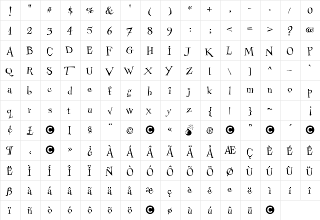 Couchlover 97  glyph index