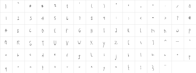 Beedey reegular  glyph index