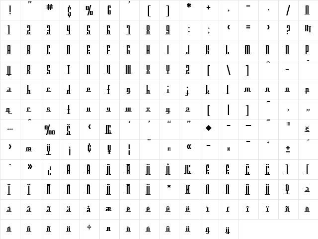 SF Americana Dreams Upright Regular  glyph index