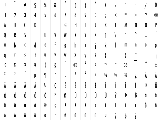 FujiThin Normal  glyph index