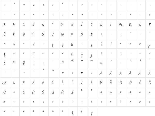 Drinkwater Regular  glyph index
