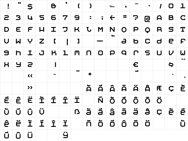 MobyMonospace Regular  glyph index