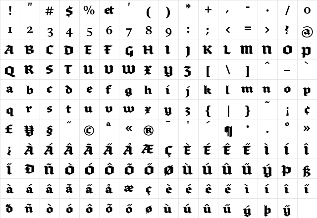 Brokenscript-Bold Regular  glyph index