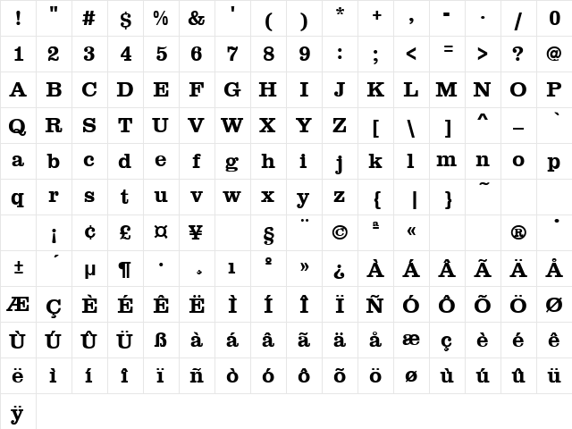 CLARABELL Normal  glyph index