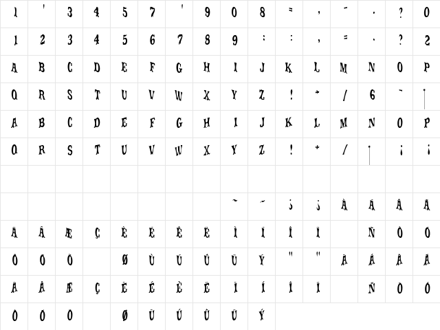 movieola titletype Regular  glyph index