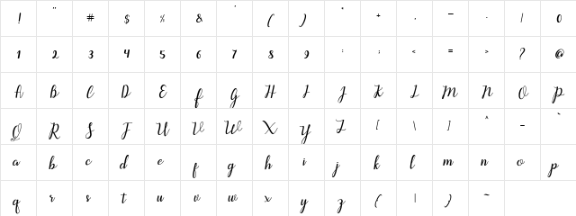 Aleria Script Regular  glyph index