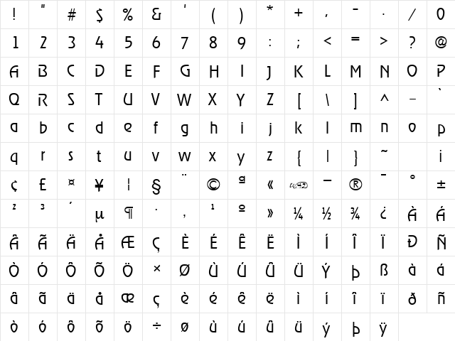 Revel Light Regular  glyph index