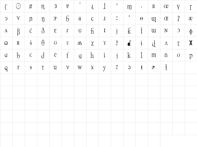 Mustang 4 Regular  glyph index