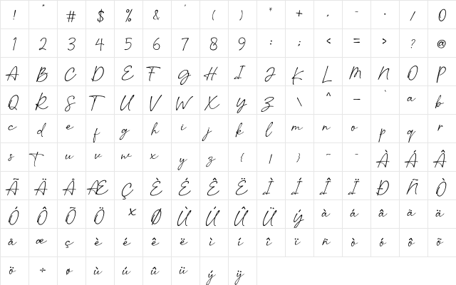 Sucillia Regular  glyph index