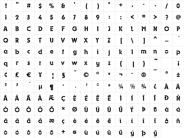 Durango-Alt-Medium Regular  glyph index