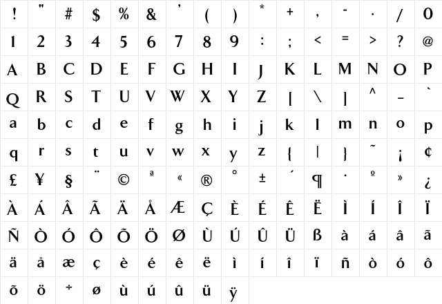 ArrowBold Regular  glyph index