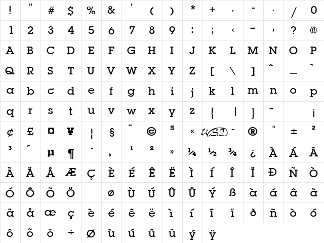 Lapland Demi-bold Regular  glyph index