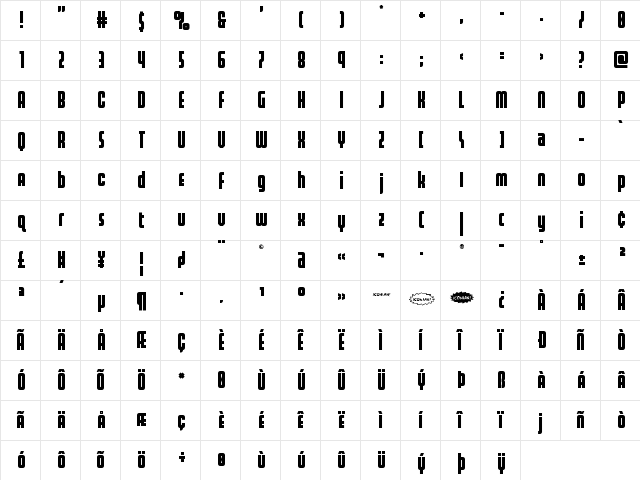 Homelander Title Regular  glyph index