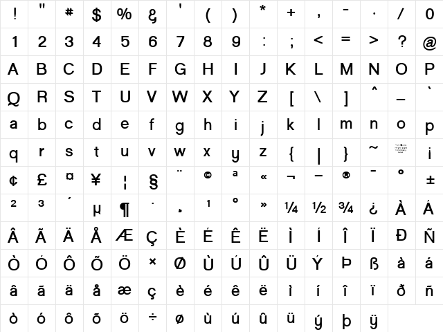 Goulong Bold Regular  glyph index