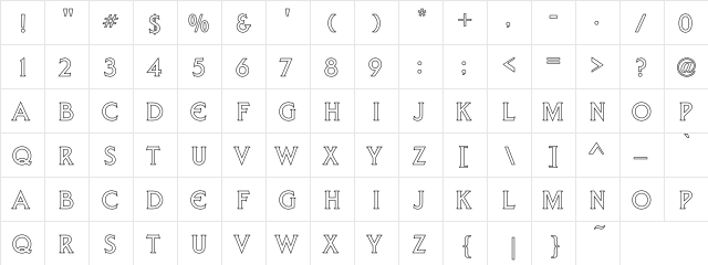 Arnelle Hollow Regular  glyph index