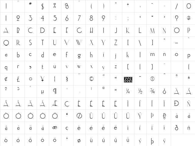 ElisiaInline Regular  glyph index