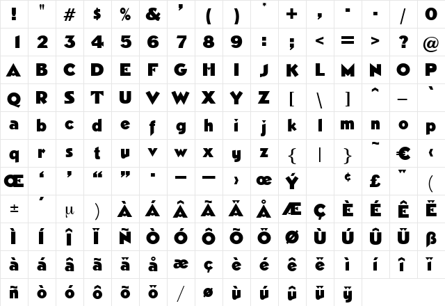 Nimrod Regular  glyph index