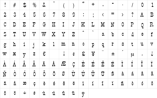 Amarillo Regular  glyph index