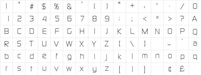 RinehartLight Normal  glyph index